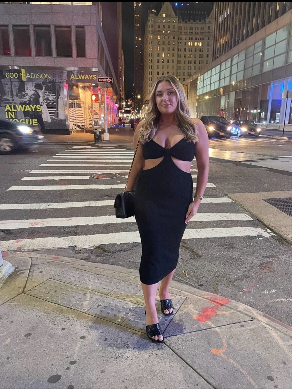 Black Cutout Midi Dress with Plunge Neckline